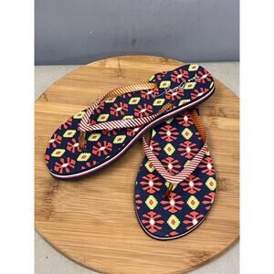 Vera‎ Bradley Thong Sandal Womens size 7/8 blue flip flops floral Striped Rubber